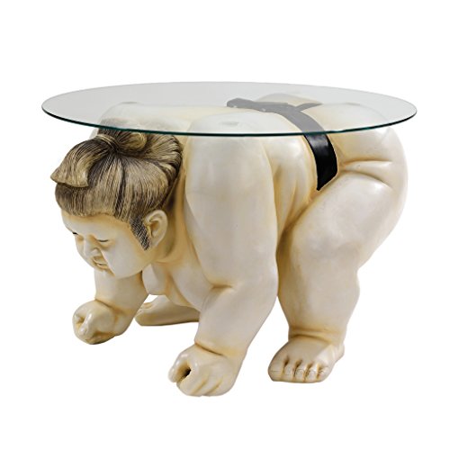 Design Toscano DB378001 Basho The Sumo Wrestler Sculptural Glass-Topped Table, 27 Inch, full color