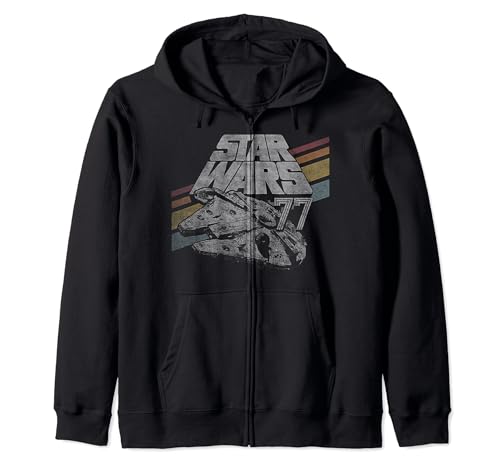 Star Wars Millennium Falcon 77 Retro Diagonal Stripe Disney+ Zip Hoodie