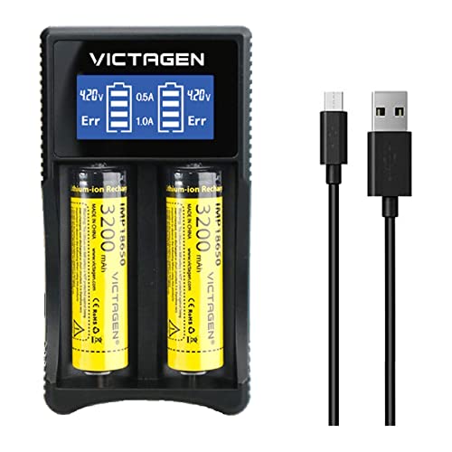 VICTAGEN Universal Battery Charger 18650, Speedy Battery Charger Set, Smart Charger for Rechargeable Batteries 3.7V Lithium ion 1.2V Ni-MH/Ni-Cd AA AAA