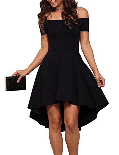 Sarin Mathews Womens Off The Shoulder Short Sleeve High Low Cocktail Skater Dress Black XS