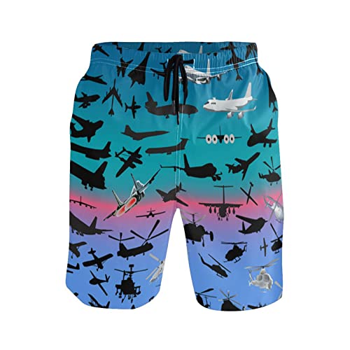 Boccsty Planes Helicopters Blue Sky Men's Boy's Novelty Beach Shorts Swim Trunks Summer Quick Dry Bathing Suits XL
