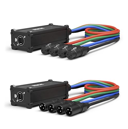 Pair of LyxPro Audio Snake 4 Channel XLR 3 Pin Multi Network Breakout for Stage Sound Lighting and Recording Studio XLR to RJ45 Ethercon with 3 Feet Cable Connection
