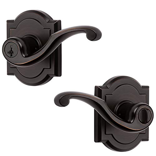 Baldwin Madrina, Entry Door Handle Reversible Lever with Keyed Lock Featuring SmartKey Re-key Technology, in Venetian Bronze