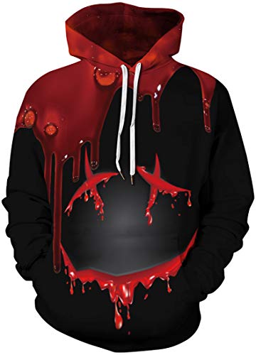 Chaos World Men's Novelty Hoodie Realistic 3D Print Pullover Unisex Casual Sweatshirt(XL,Blood Smile)