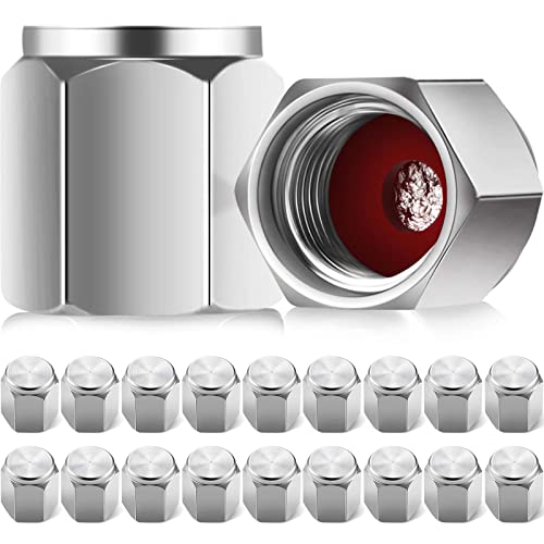 20 Pieces Tire Valve Caps Aluminum Valve Stem Caps in Hexagon Shape with Rubber O-Ring Seal Stem Covers Universal Fits for Car Truck Motorcycles Bike and Bicycle (Silver)
