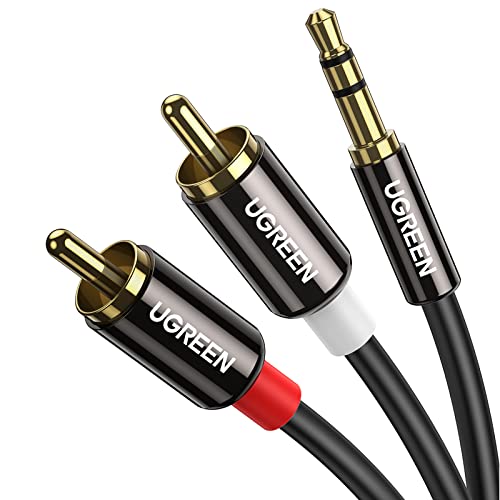 UGREEN 3.5mm to RCA Cable, 6.6FT RCA Male to Aux Audio Adapter HiFi Sound Headphone Jack Adapter Metal Shell RCA Y Splitter RCA Auxiliary Cord 1/8 to RCA Connector for Phone Speaker MP3 Tablet HDTV