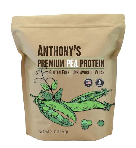 Anthony's Premium Pea Protein, 2 lb, Plant Based, Gluten Free, Unflavored, Vegan, Keto Friendly