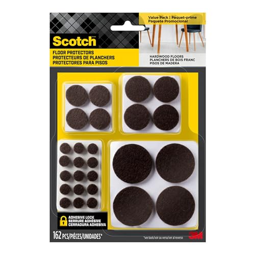 Scotch Felt Pads, Felt Furniture Pads for Protecting Hardwood Floors, Assorted Sizes Value Pack, Round, Brown, 162 Pads