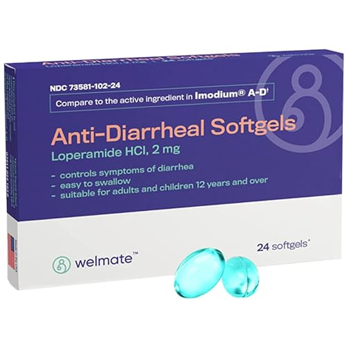 WELMATE Anti-Diarrheal SoftGels | Loperamide HCL 2 mg | Diarrhea Symptom Relief | Upset Stomach Reliever | Anti-Gas | Anti Diarrhea Pills | Travel Essentials | Made in USA | 24 Count Blister Pack