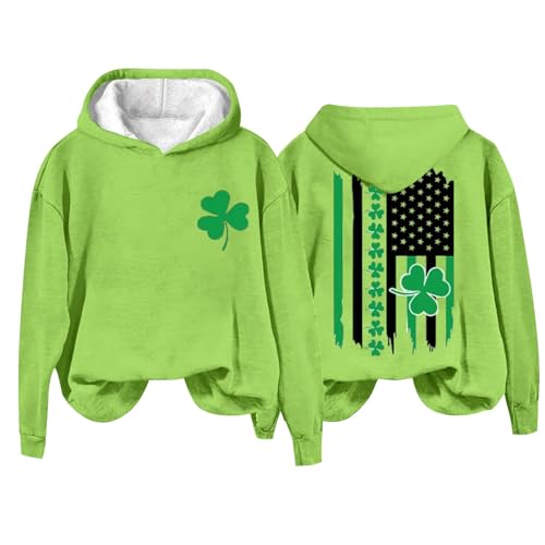 st patty day shirts for women Women's St. Patrick's Day American Flag Print Sweatshirt Shamrock Graphic Casual Tops Clover Long Sleeve Pullover USA Sweater (09-Green, L)
