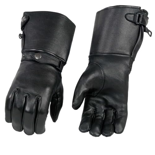 Milwaukee Leather Men's Gauntlet Motorcycle Hand Gloves- Deerskin Long Cuff with Snap Closure Thermal Lined-SH857 - Large