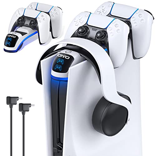 PS5 Controller Charger with Headset Holder, PS5 Controller Charging Station with Upgraded Touch Switch, OIVO Playstation 5 Charging Station with Fast Charging Cord, Playstation 5 Controller Charger