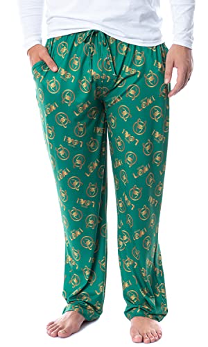 Marvel Mens' Loki Helmet Icon Tossed Print Sleep Pajama Pants (Medium) Green