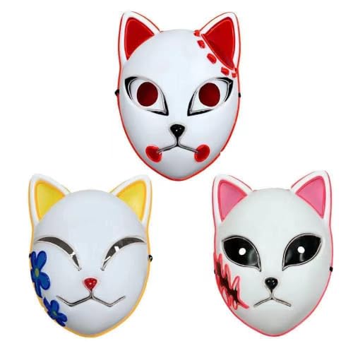 goodhelper Halloween Demon Slayer Mask Japanese Anime Carnival Masquerade Fox Mask (3PCS)