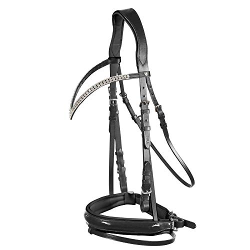 HORZE Grayson Classic Leather Ergonomic Snaffle Dressage Bridle with Detachable Flash - Black - Horse