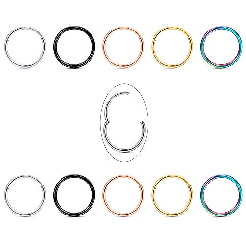 Jstyle 10Pcs 18G Stainless Steel Hinged Clicker Segment Nose Rings Hoop Helix Cartilage Daith Tragus Sleeper Earrings 10MM Improved