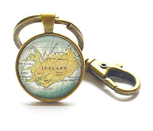 Charming Keychain,Iceland map Keychain, Iceland Key Ring, Iceland map Key Ring, map Jewelry, Reykjavik map Key Ring, Reykjavik Keychain，A0278