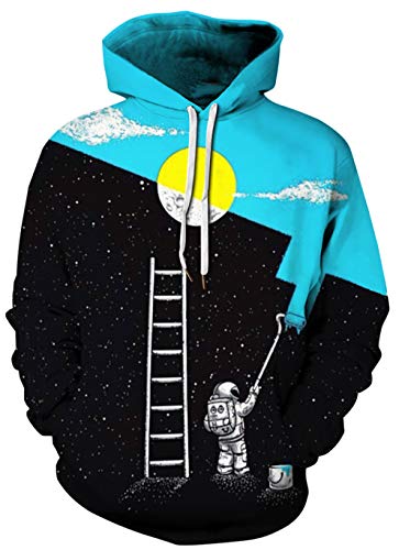 BarbedRose Unisex 3D Digital Print Sweatshirts Hooded Top Galaxy Pattern Pullover Hoodie,Astronaut Space Paint,S/M