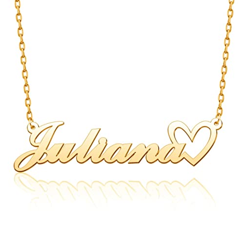 Name Necklace Personalized 18K Gold Plated Nameplate Custom Necklace Customized Heart Pendant Jewelry Christmas Gift for Women Girls