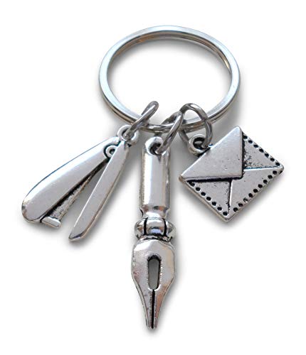 Secretary, Office Staff, & Receptionist Gift Keychain, Stapler, Pen, & Envelope Charm Keychain