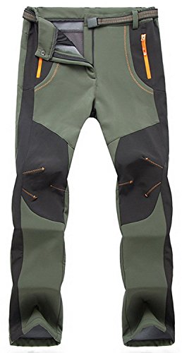 TBMPOY Men's Snow Ski Waterproof Fleece Lined Pants Outdoor Hiking Mountain Softshell with Belt 02 Thick Green M