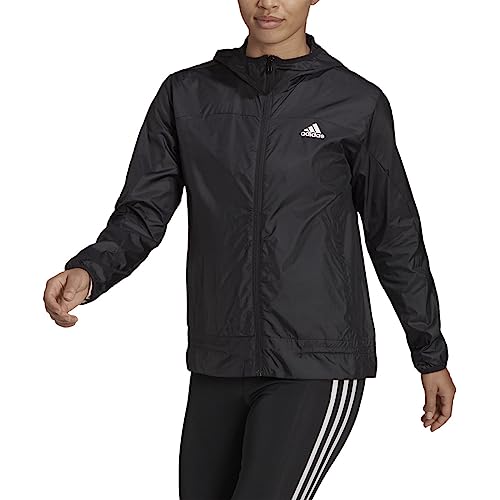 adidas Women's Logo Running Windbreaker, Black/White, Medium
