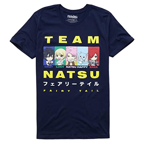 Fairy Tail Mens' Team Natsu Anime Character Panels Graphic Print T-Shirt, Medium Navy Blue