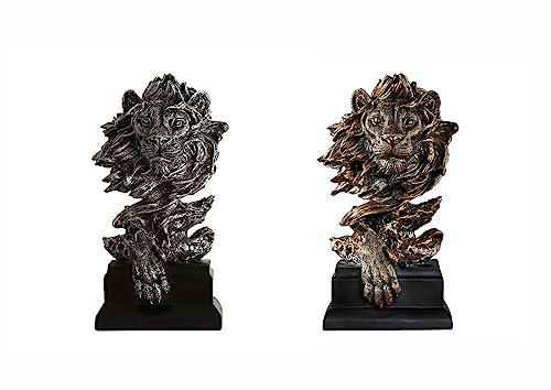 Lion Head Statue Decor Lion Sculpture Lion Decor for Home Coffee Table, Office, Bookshelf, Desk, Living Room, barn, Decor Lion Art Figurine Decorative（2 Pieces Lion Statue） (Lion)
