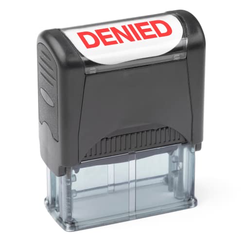 Self Inking Rubber Stamp, Refillable Red Ink Preinstalled - (9/16' x 1-1/2') (Denied)