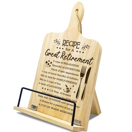 Retirement Gift for Woman, Happy Retirement Cookbook Stand, Gifts Ideas for Female Coworker, Retired Friends, Retirees- Retirement Recipe Cook Book Stand for Kitchen Counter
