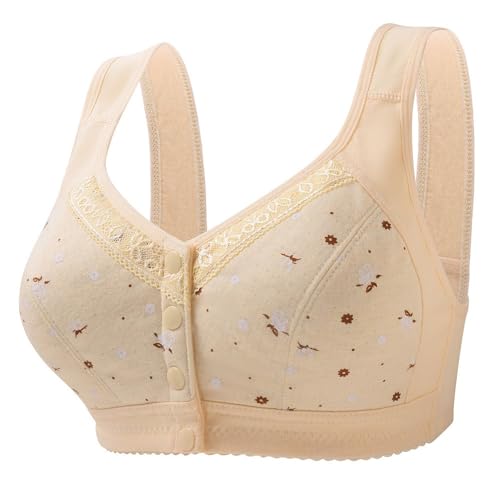 Daisy Bras for Older Women, 2024 New Front Close Button Cotton Bras, comfy Full Support Wide Back No Underwire Bras Hot Deals of The Day Clearance M,Nylon,Spandex