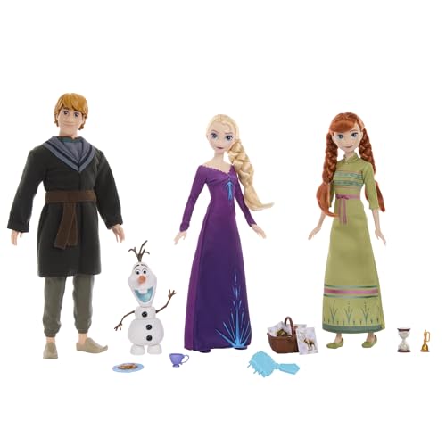 Mattel Disney Frozen 3-Doll Charades Set with Anna, Elsa & Kristoff Fashion Dolls, Mix & Match Olaf Figure & 12 Accessories
