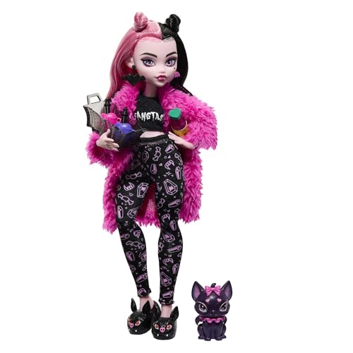Monster High Doll, Draculaura Creepover Party Set with Pet Bat Count Fabulous, Sleepover Clothes and Accessories