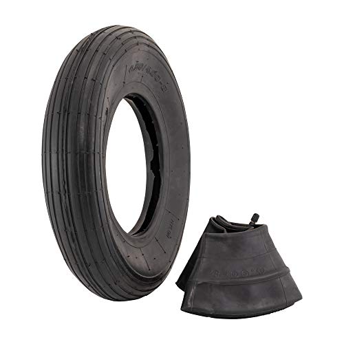 Marathon 4.80/4.00-8' Ribbed Tread Replacement Pneumatic (Air-Filled) Tire and Inner Tube Set, Fits 8-Inch Wheel/Rim, Wheelbarrow/Garden Cart/Lawn & Garden Use, Straight Valve Stem