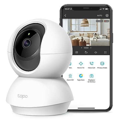 TP-Link Tapo 2K Pan/Tilt Security Camera for Baby Monitor, Dog Camera w/ Motion Detection and Tracking, 2-Way Audio, Night Vision, Cloud &SD Card Storage,Works w/ Alexa & Google Home (Tapo C210),White