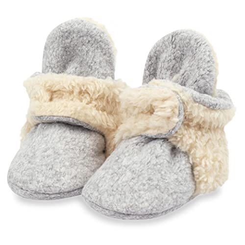 Zutano Unisex Cozie Fleece Baby Booties with Grippers, Baby Essentials, Heather Gray Furry, 12 Months