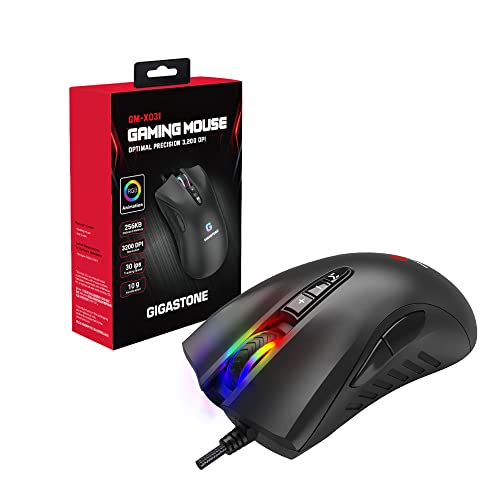 Gigastone Gaming Mouse with 3200 DPI Adjustable, RGB Backlight, Optical Sensor, 8 Programmable Buttons, RGB Gaming Mouse with 256KB Onboard Memory, Wired Gaming Mouse for Windows 7 and Up