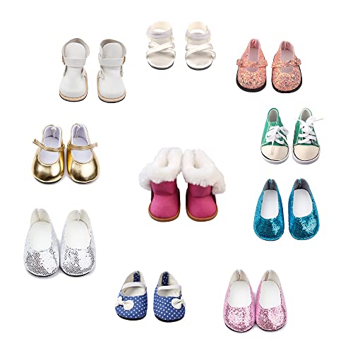 10 Pairs of 18 Inch Doll Shoes, BOSOIRSOU 2.75in Boots Dance Shoes Sandals Casual Shoes Canvas Shoes Fit for 18' American Girl Doll Accessories