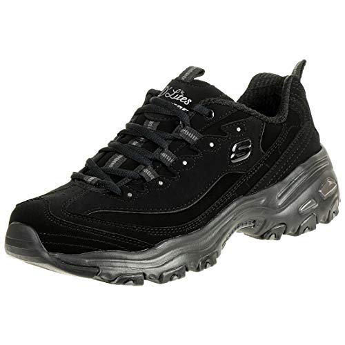 Skechers Sport Women's Dlites-play On Memory Foam Lace-up Sneaker,Black/Black,8 M US