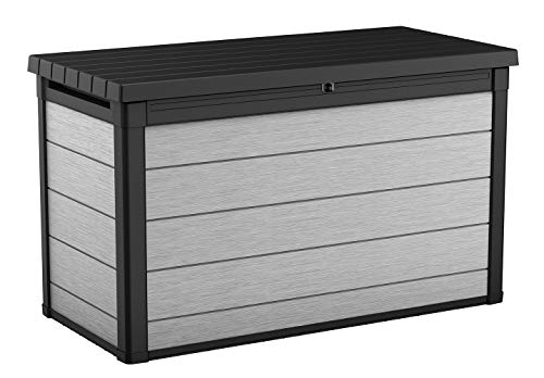 Keter Denali 200 Gallon Resin Large Deck Box for Patio Furniture Cushion Storage, Grey/Black