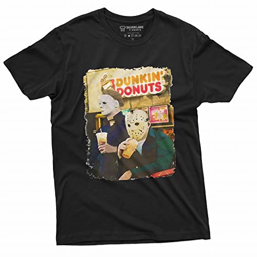 Halloween Movie Inspired T-Shirt Michael Myers Drinking Coffee Funny Humorous Tee for Him (Large Black)