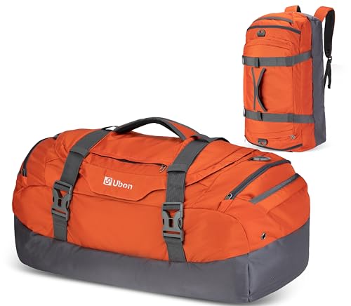 Ubon Travel Duffel Bag 4-Way Sports Gym Backpack 55L With Shoe Compartment (Orange,55L)