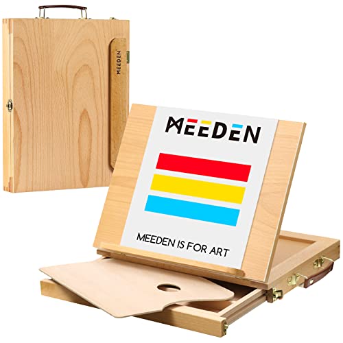 MEEDEN Table Sketch Box Easel -Portable Solid Beech Tabletop Wood Easel Drawing & Sketching Board with Storage Drawer & Palette for Beginner Artist, Art Students & Kids, Canvas up to 11' × 14'