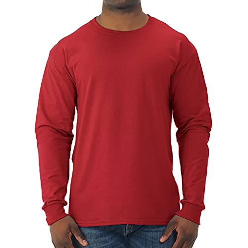Jerzees Men's Dri-Power Cotton Blend Long Sleeve Tees, Moisture Wicking, Odor Protection, UPF 30+, Sizes S-3X, True Red, Large