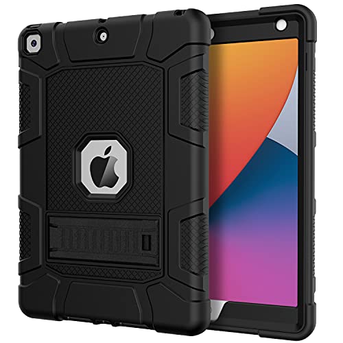 Azzsy Case for iPad 9th Generation/iPad 8th Generation/iPad 7th Generation (10.2 Inch, 2021/2020/2019 Model), Slim Heavy Duty Shockproof Rugged Protective Case for iPad 10.2 inch, Black