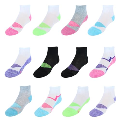 Hanes girls Cool Comfort Ankle Socks, 12-pair Pack fashion liner socks, Assorted, Large US