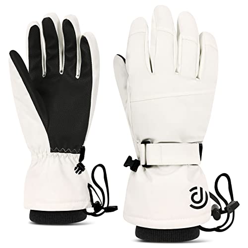Snowmobile Gloves，Ski Gloves for Men Women Waterproof Windproof Touchscreen Snowboard Gloves，Warm Winter Gloves with Wrist Straps for Cold Weather.(White-M)