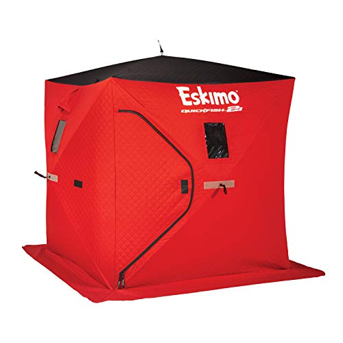 Eskimo 19151 Quickfish 2i Insulated Pop-Up Portable Hub-Style Ice Fishing Shelter, 25 Square Feet of Fishable Area, 2 Person Shelter,Red, 60' x 60'