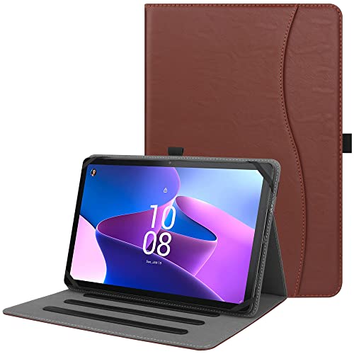 HGWALP Universal Case for 9inch-10.5inch Tablet,Multi-Viewing Angels PU Leather Stand Folio Case Cover with Handstrap for 9' 10.1' 10.5' Touchscreen Tablet, with Adjustable Fixing Silicon Band-Brown