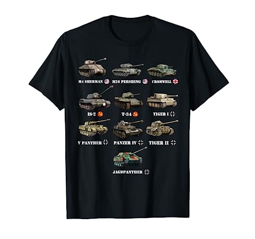 WW2 Tanks M4 Sherman Panzer IV Tiger II T-34 History Buff T-Shirt